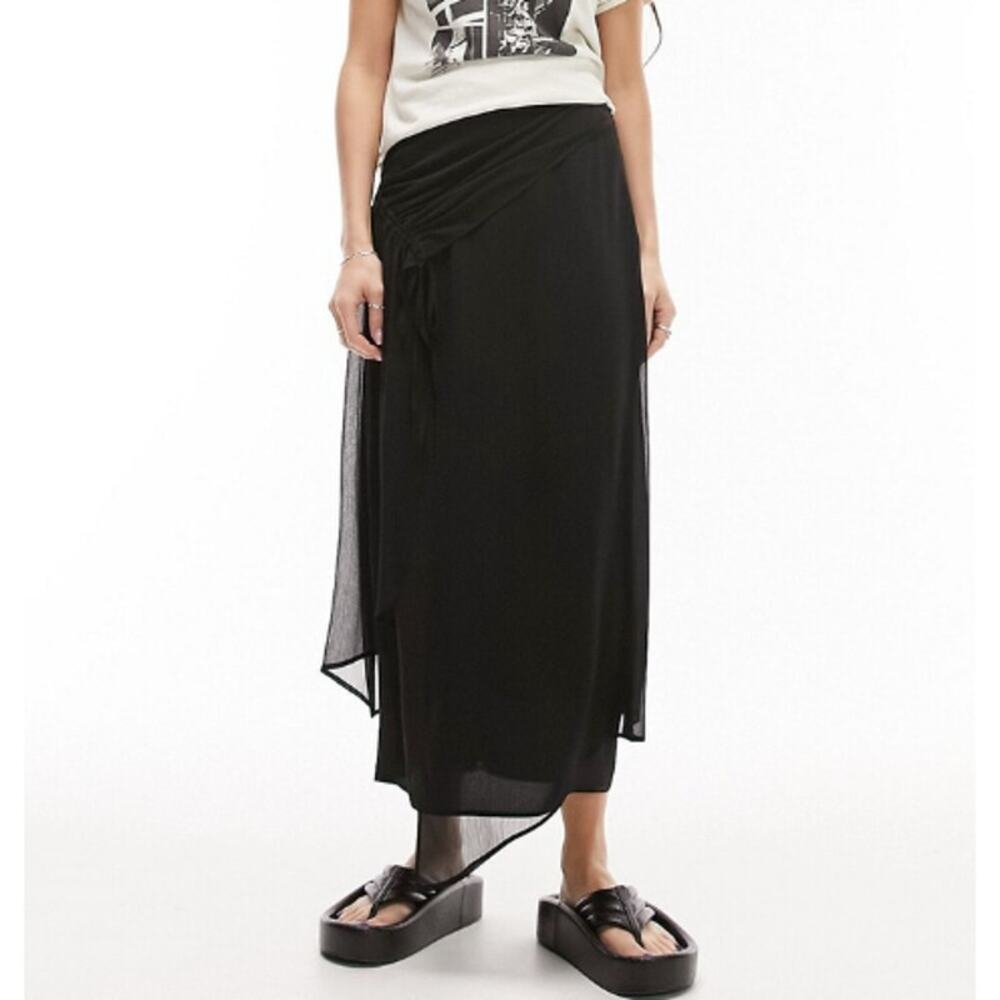New TOPSHOP NORDSTROM Women's Crinkle Yoryu Asymmetric Soft Midi Skirt Size 2